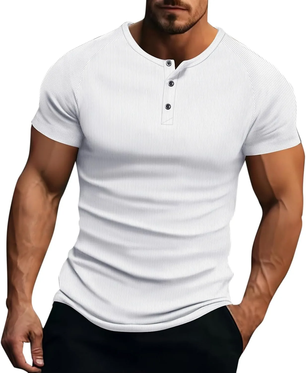 

Мужская футболка henley slim fit с коротким рукавом, хлопок, влагоотводящая