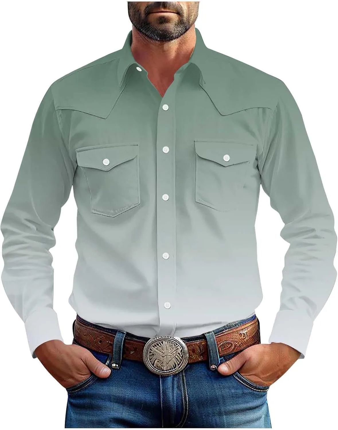 

Мужская рубашка-куртка Western Cowboy с длинным рукавом, градиентным принтом и двумя карманами Sdeycui