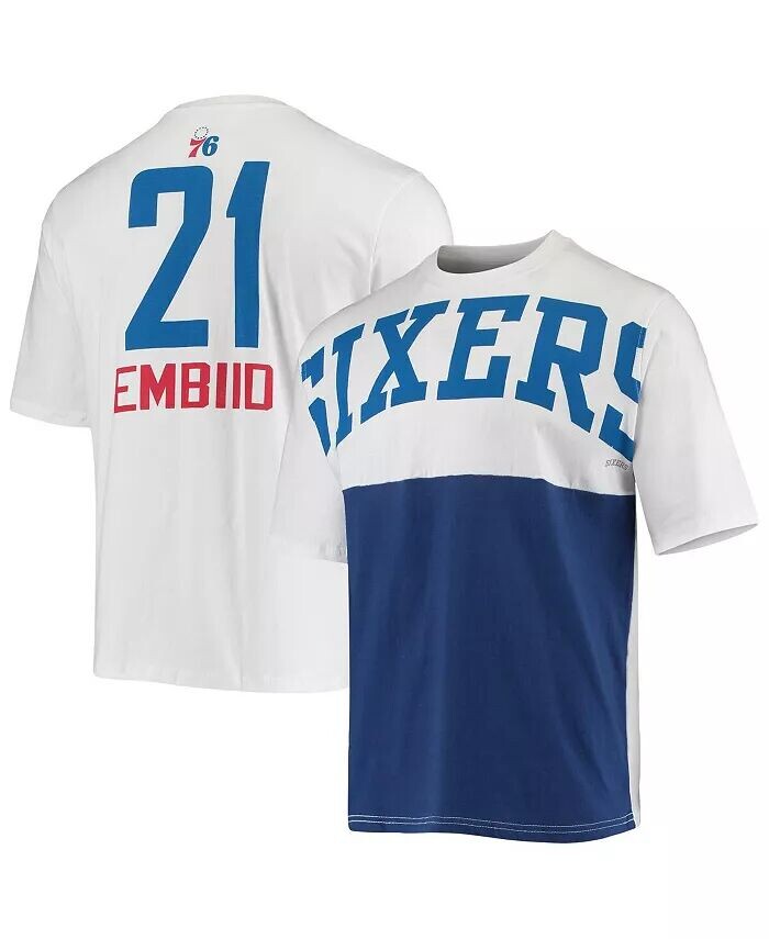 

Мужская белая футболка с кокеткой Joel Embiid Philadelphia 76ers Fanatics