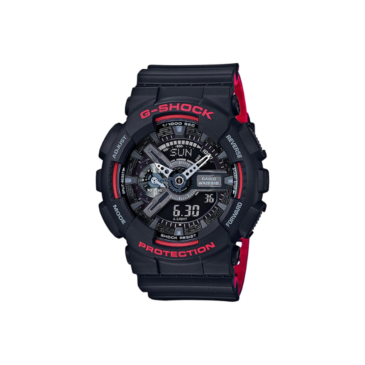 

CASIO Часы Men Liquid Crystal/Analog Dual Display Series Black Watch GA-110HR-1A, Black and Red Dial