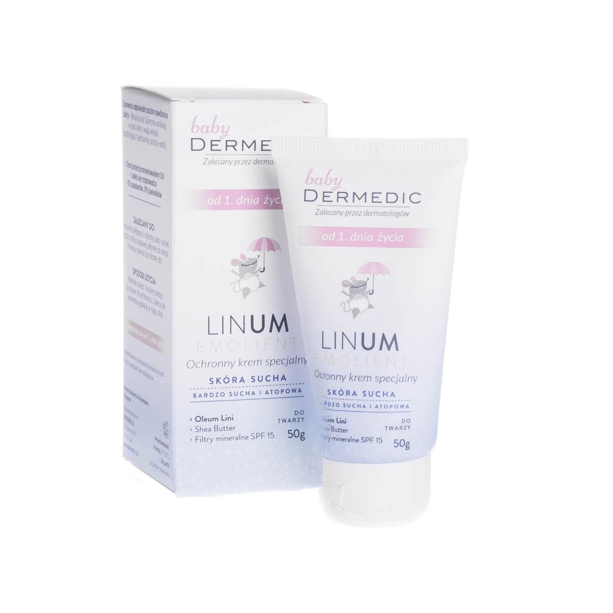 

Dermedic, Emollient Linum Baby, защитный специальный крем SPF 15, с 1-го дня жизни, 50 г