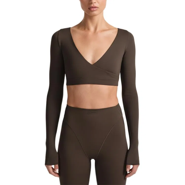 Топ с длинным рукавом матовый женский SKIMS Wrap Nike, NSKM Dark Umber