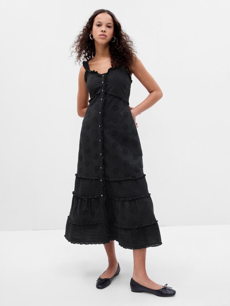 

Кружевное платье макси Gap, черный