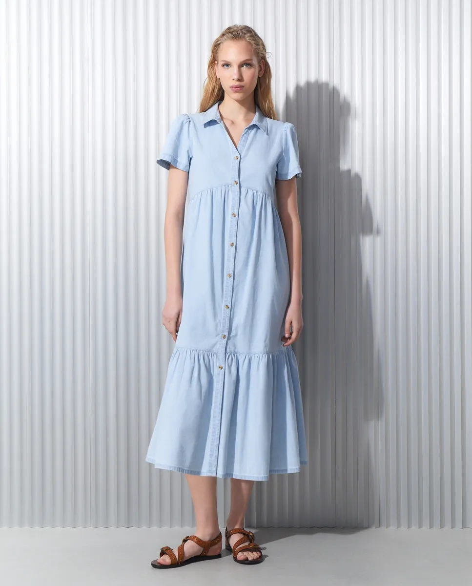 

Длинное джинсовое платье со вставками Easy Wear, нежно-голубой