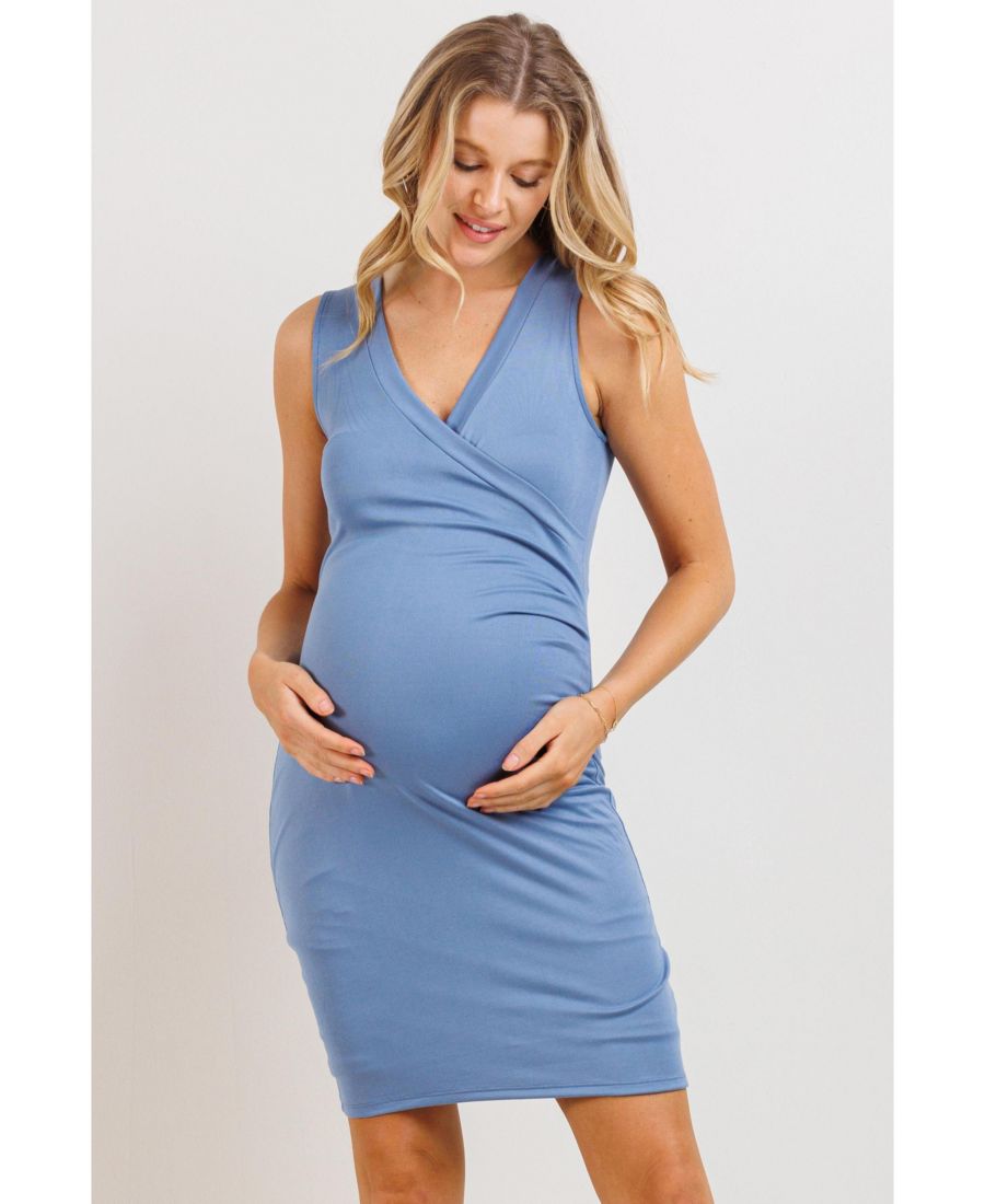 

Платье для беременных без рукавов с V-образным вырезом и запахом, облегающее, для кормления грудью Hello Miz, Blue