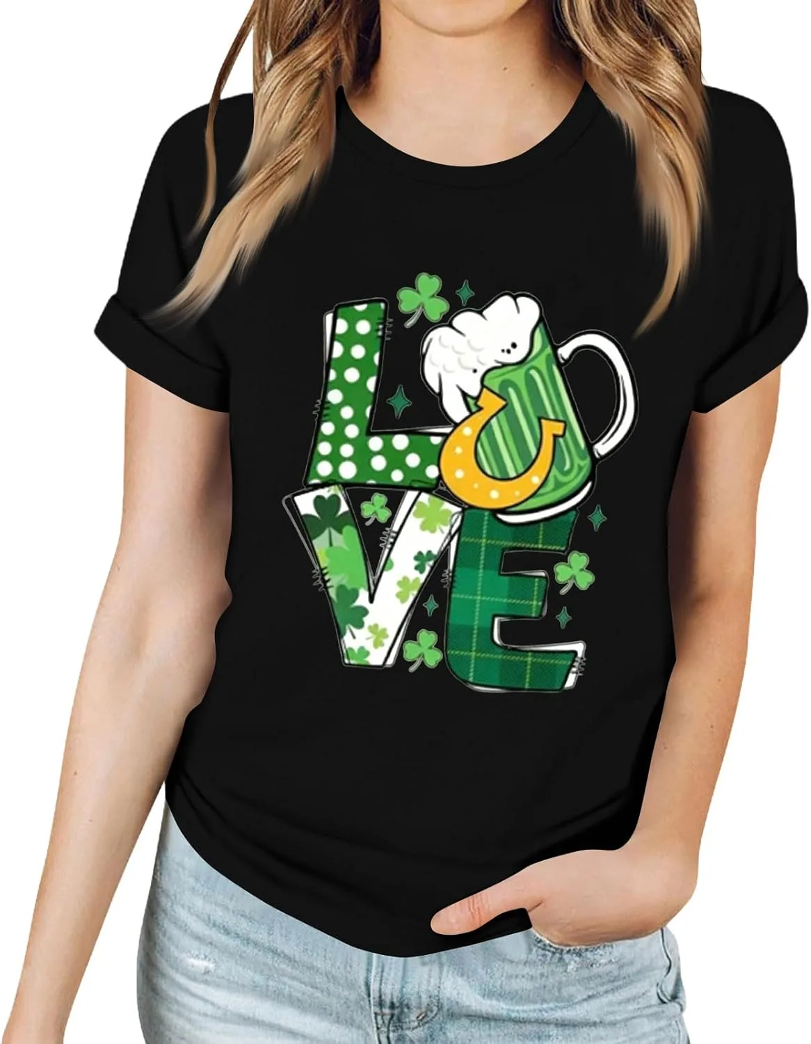 

Женская футболка на День Святого Патрика с коротким рукавом и принтом FQZWONG