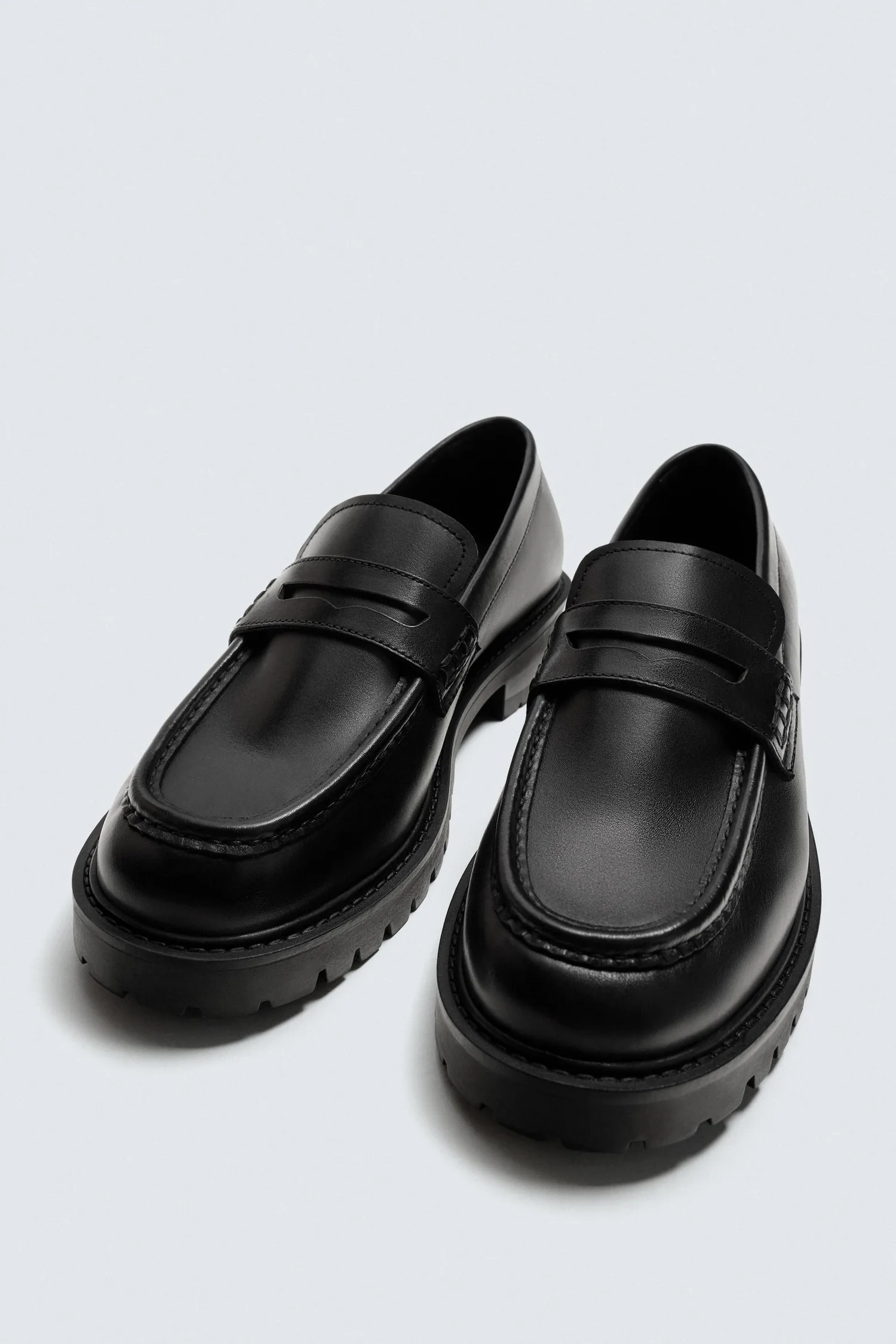 Кожаные лоферы на спортивной подошве Zara, черный — фото 2