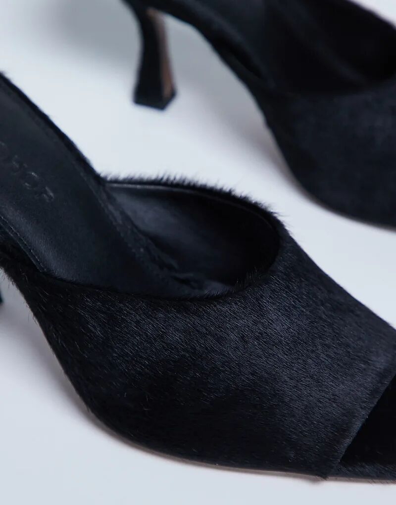 Мюли Topshop Fox из натуральной кожи на каблуке-пони, черного цвета — фото 4