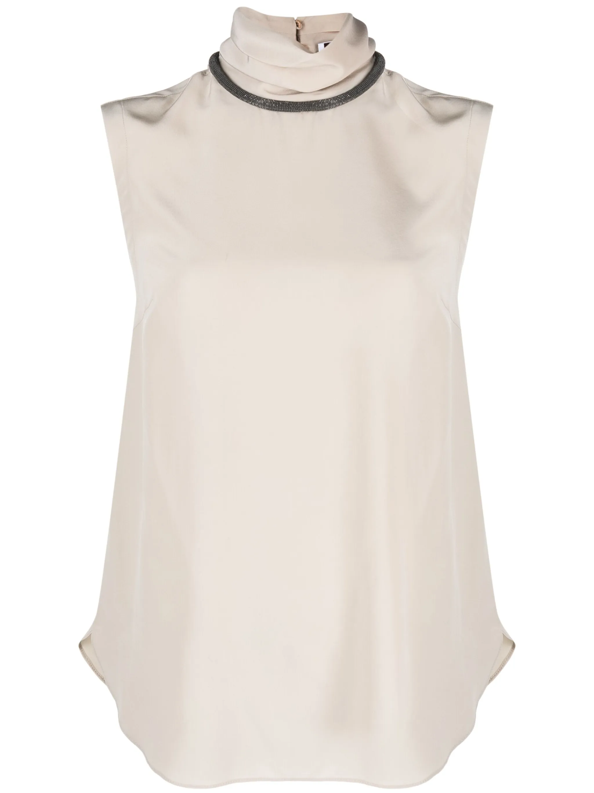 

Шелковая блузка без рукавов с декором Monili Brunello Cucinelli, бежевый