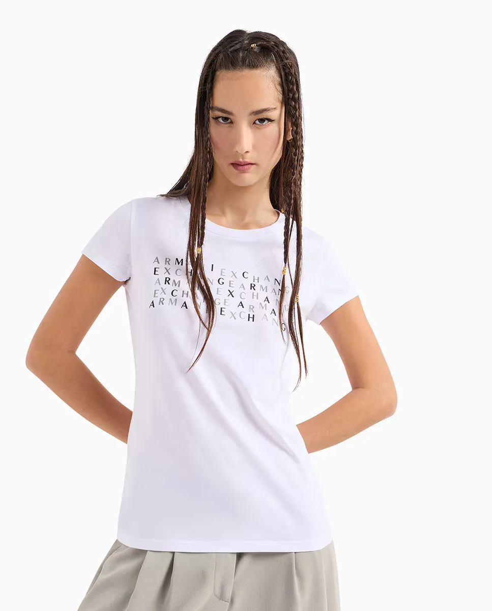 

Женская футболка узкого кроя с короткими рукавами Armani Exchange, белый