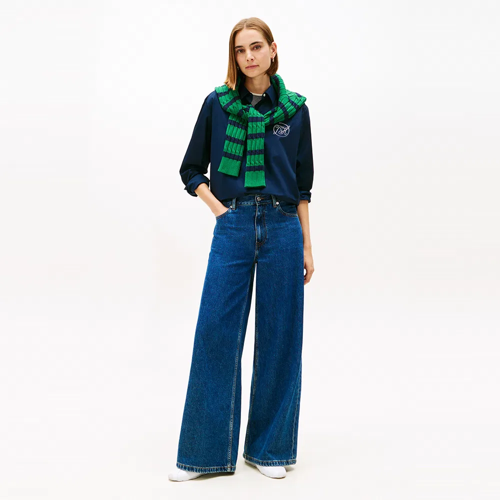 Женская поплиновая рубашка с логотипом, тёмно-синяя, от Tommy Hilfiger Women — фото 3