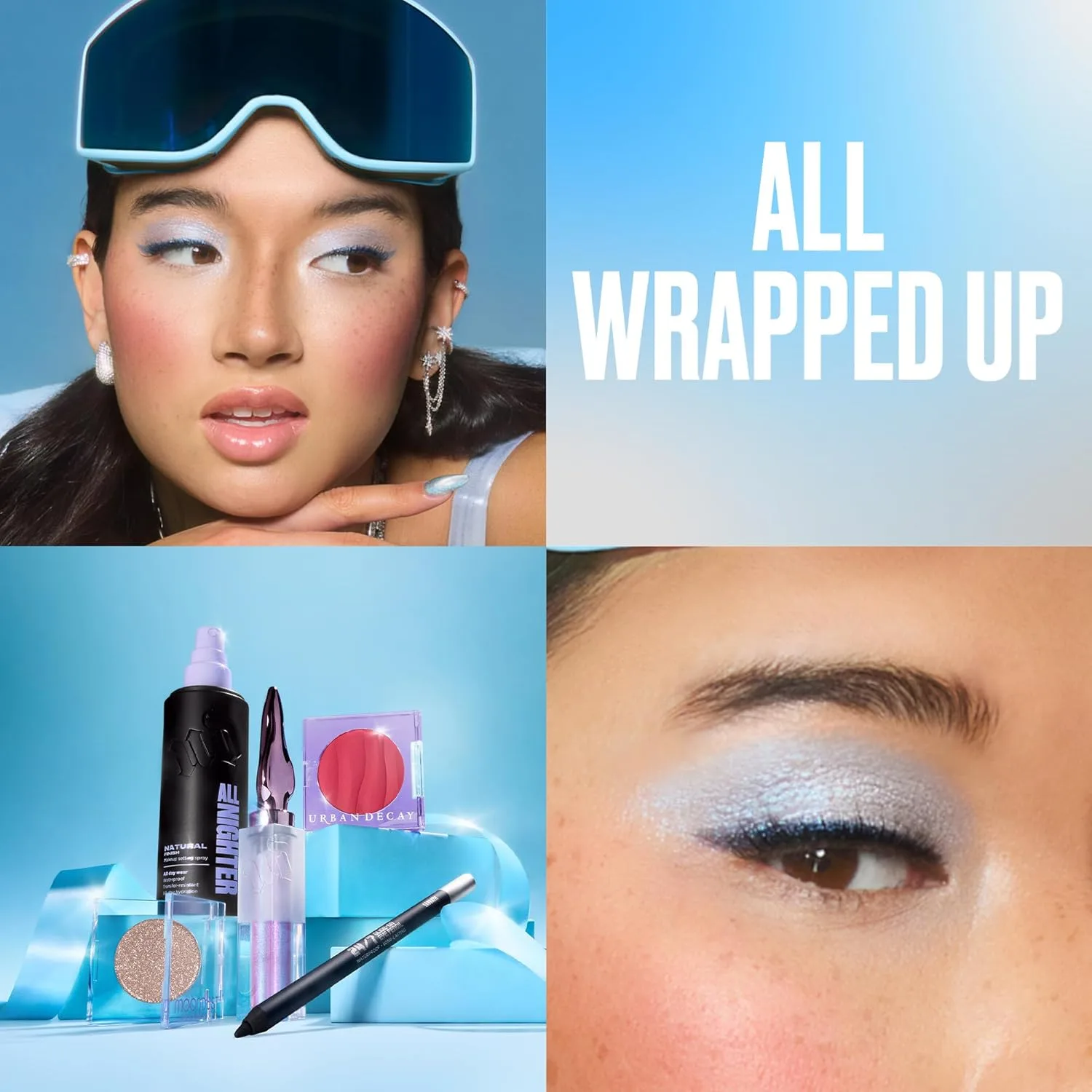 Urban Decay Icy Holiday Makeup Look (Frost Boss 3Pc Bundle) - набор для макияжа глаз и лица - All Nighter Setting Spray Natural, 24/7 Waterproof Eye Pencil, 24/7 Glaze On Shimmer Liquid Eyeshadow — фото 2