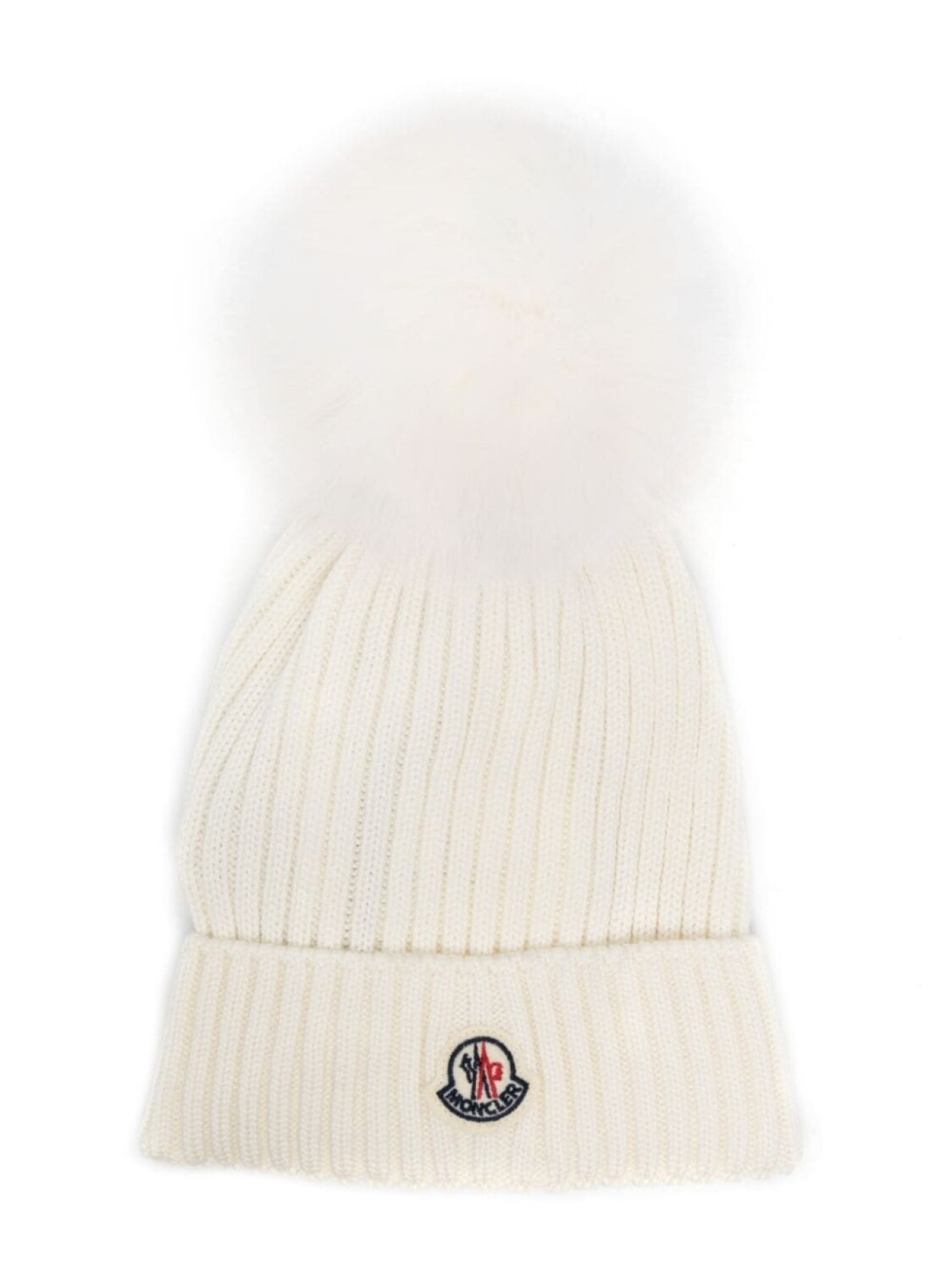 

Moncler Enfant шапка бини в рубчик с помпоном, белый