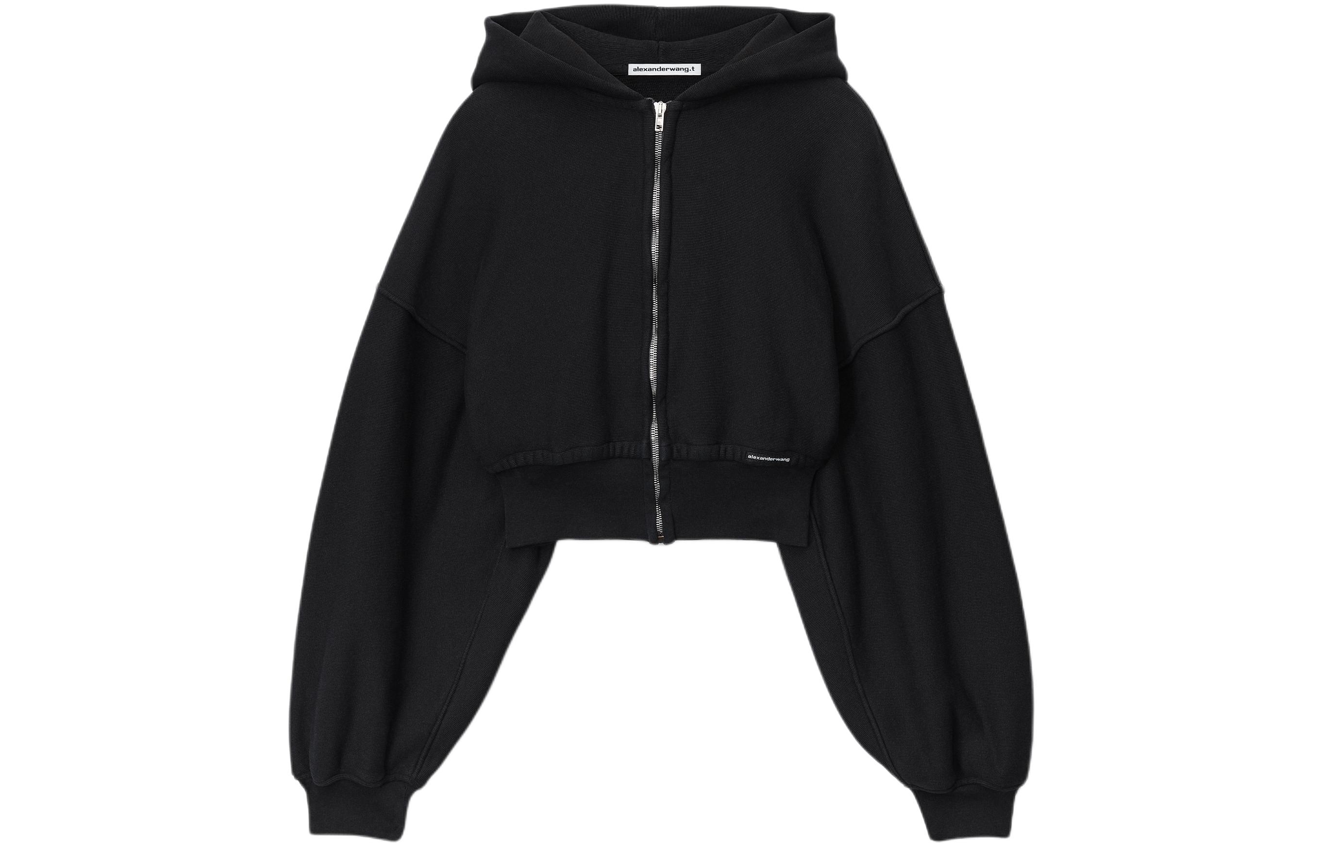 Alexander Wang Брендовая застёгивающаяся молнией укороченная худи с выцветшим чёрным цветом, Black — фото 3