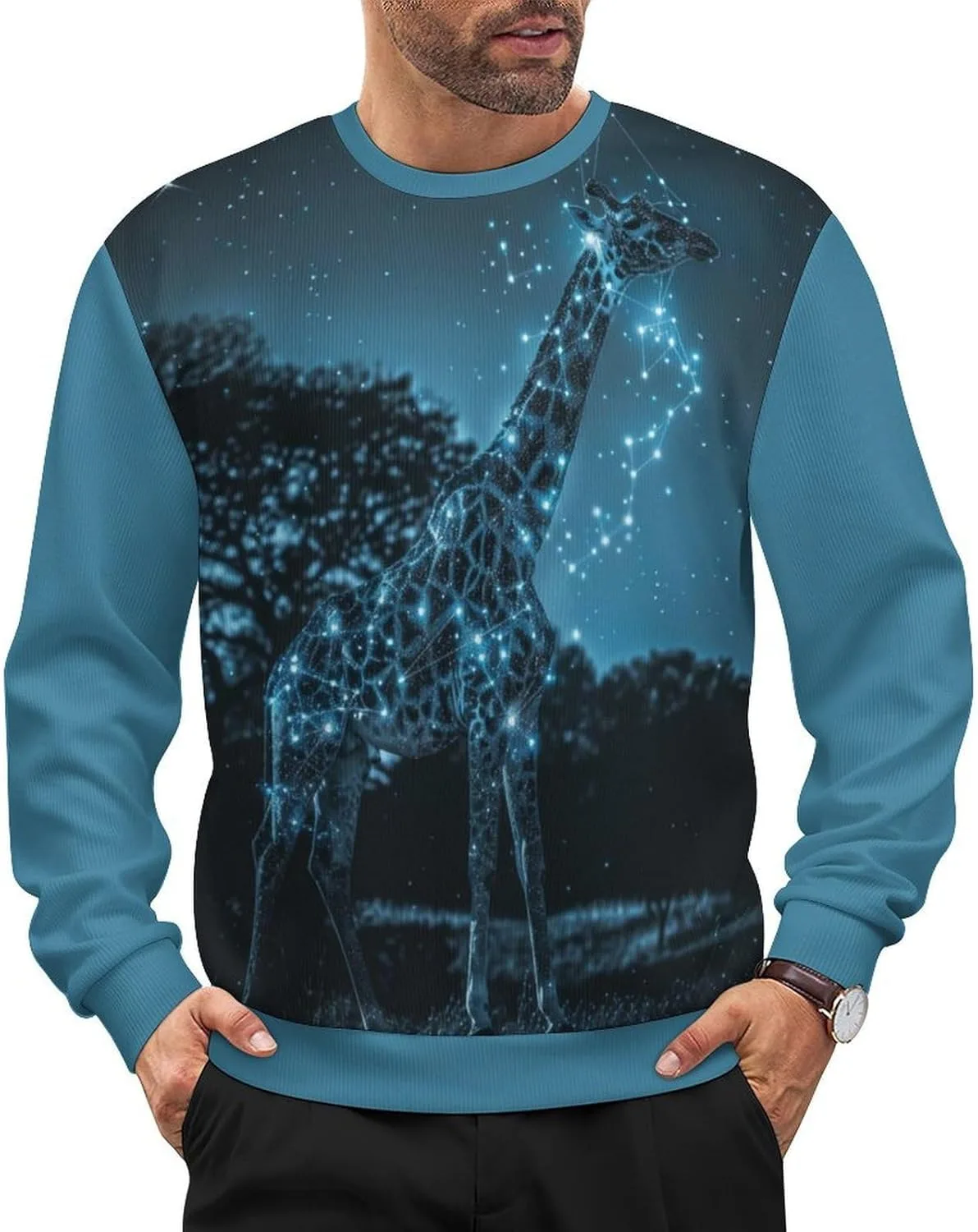 

Мужской свитер-пуловер свободного кроя с длинным рукавом и круглым вырезом HLSDFRES