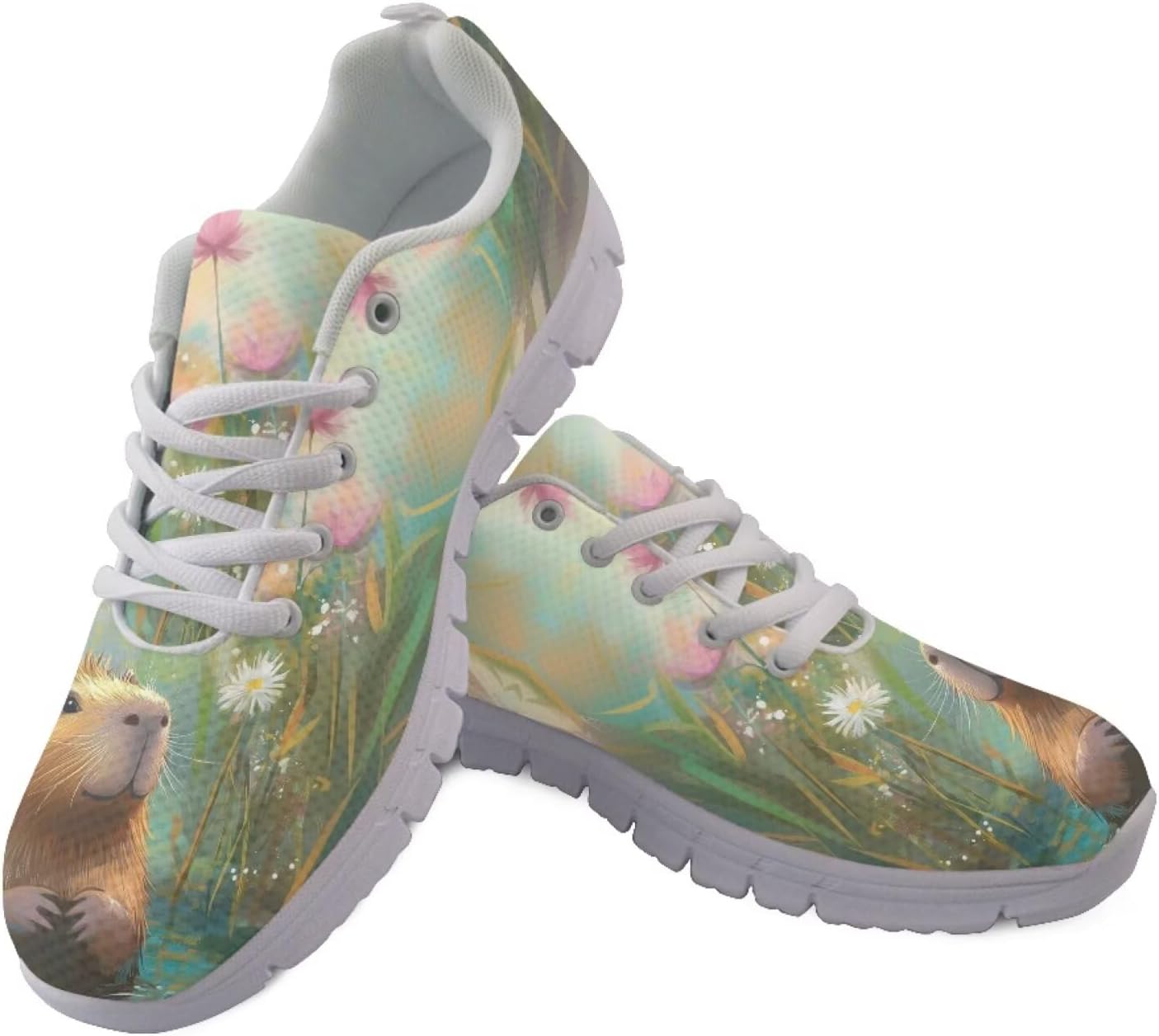 

Кроссовки Jeiento Fashion для бега и прогулок на шнуровке для мужчин и женщин, удобная сетчатая обувь для тенниса, повседневная обувь для работы и путешествий, Adorable Capybara