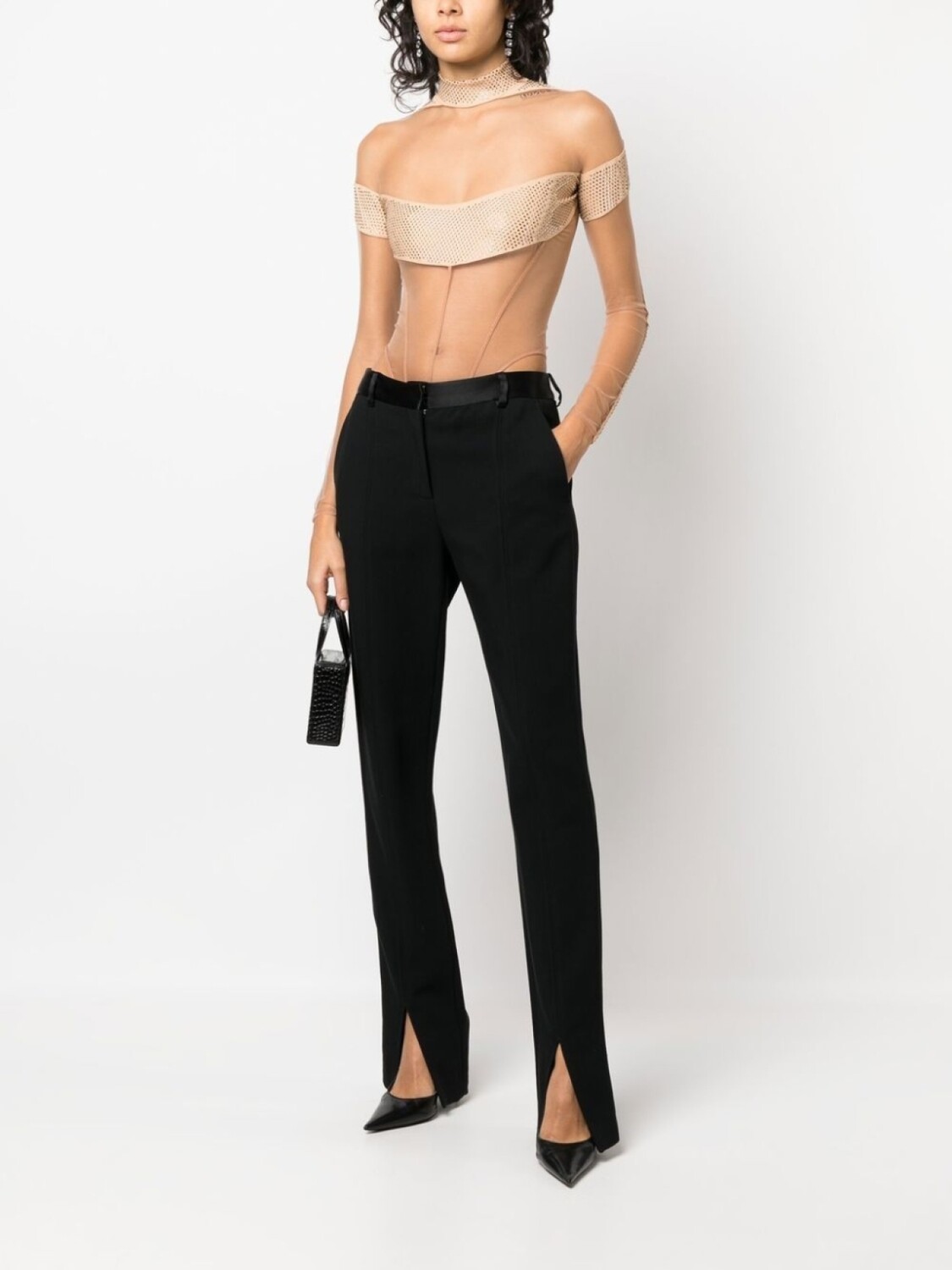

Боди с прозрачными вставками и логотипом Mugler, золотистый