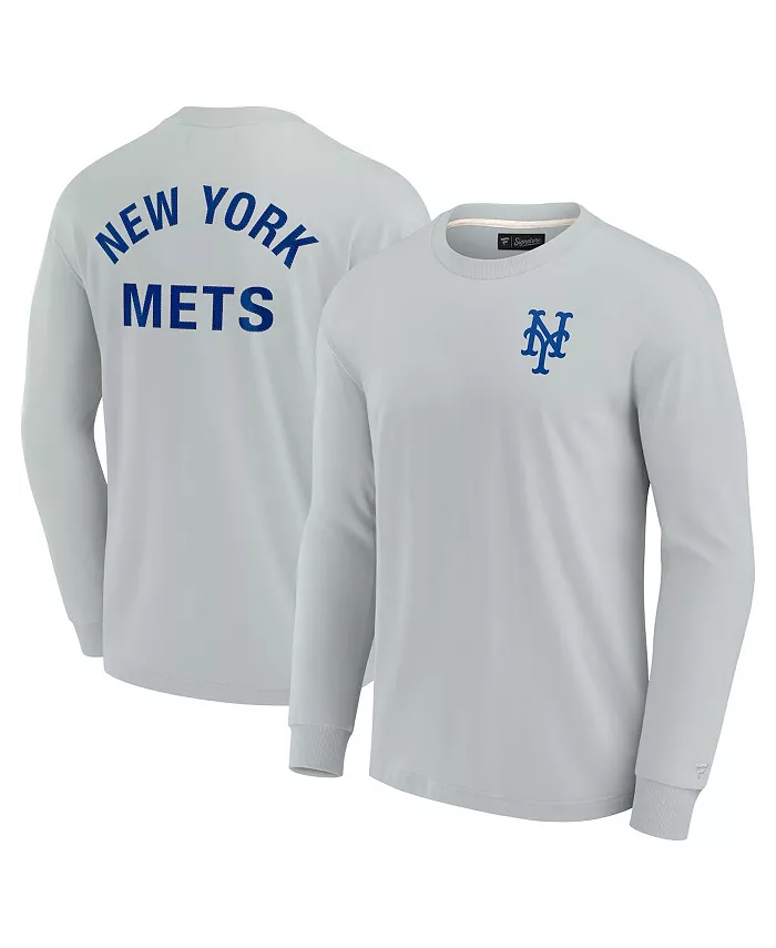 

Мужская и женская серая супермягкая футболка с длинным рукавом New York Mets Fanatics Signature