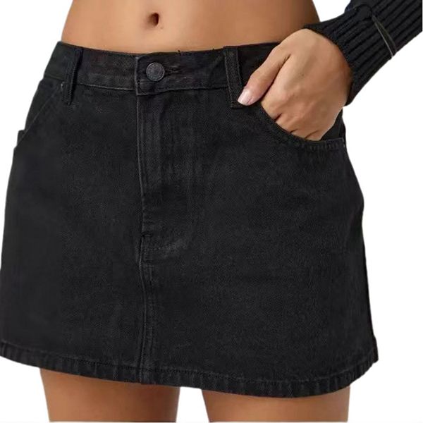 

Женская джинсовая юбка с низкой посадкой, карманами и эффектом стрейч в стиле вестерн Yesfashion, Black