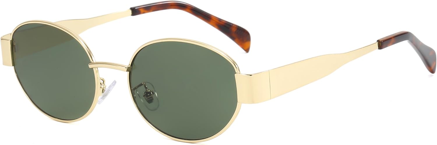 

Женские винтажные солнцезащитные очки 90-х годов, маленькие круглые; мужские модные узкие металлические овальные очки с защитой от УФ-излучения UV400 Azoxus, Gold Frame/Green Lens