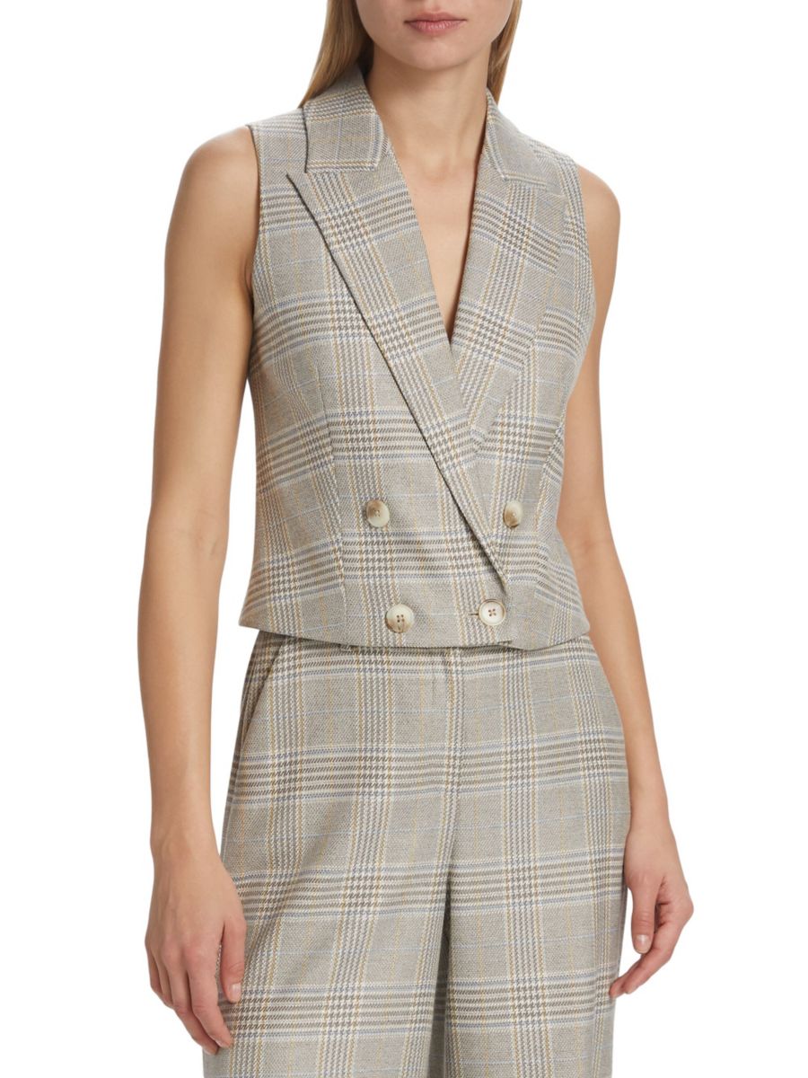 

Двубортный жилет в клетку Fable Plaid L'AGENCE, цвет Ivory Multicolor