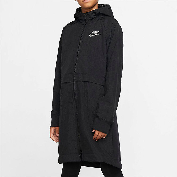 Куртка (GS) Nike Logo Printing Fleece Hooded Mid-Length Sports Girls Black Jacket — фото 4