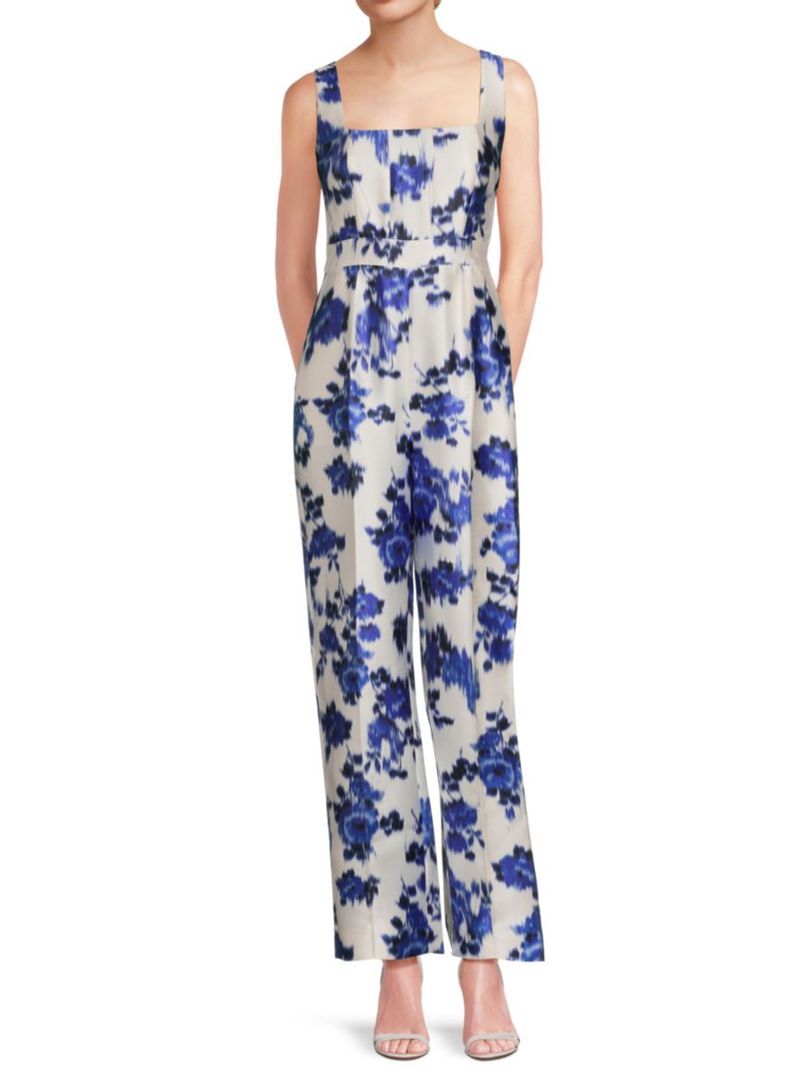 

Комбинезон прямого кроя из микадо с цветочным принтом Zac Posen, цвет Blue Floral