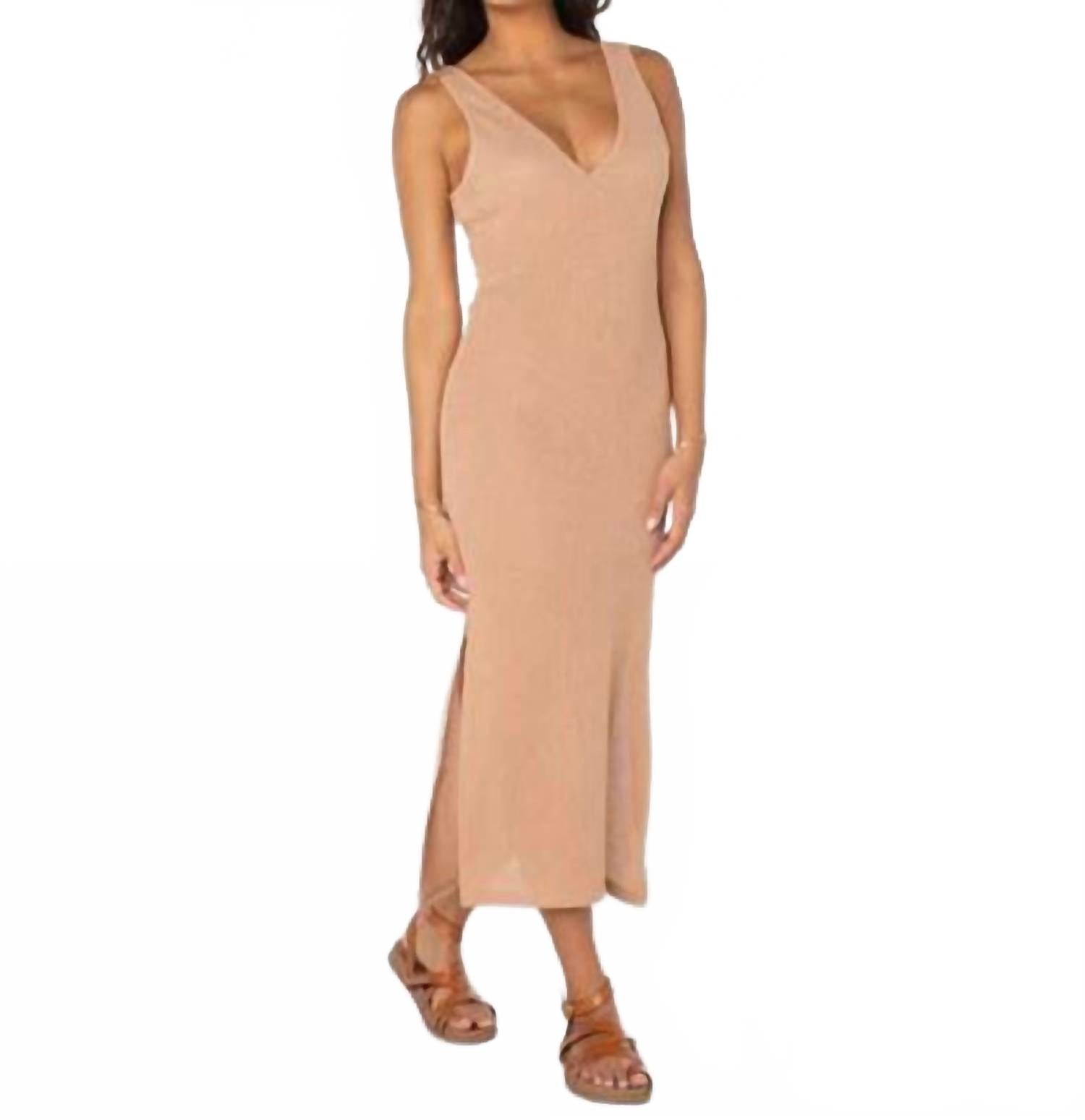 

Свободное платье миди от Slow Isle в сплошном пралине Roxy, Praline Solid