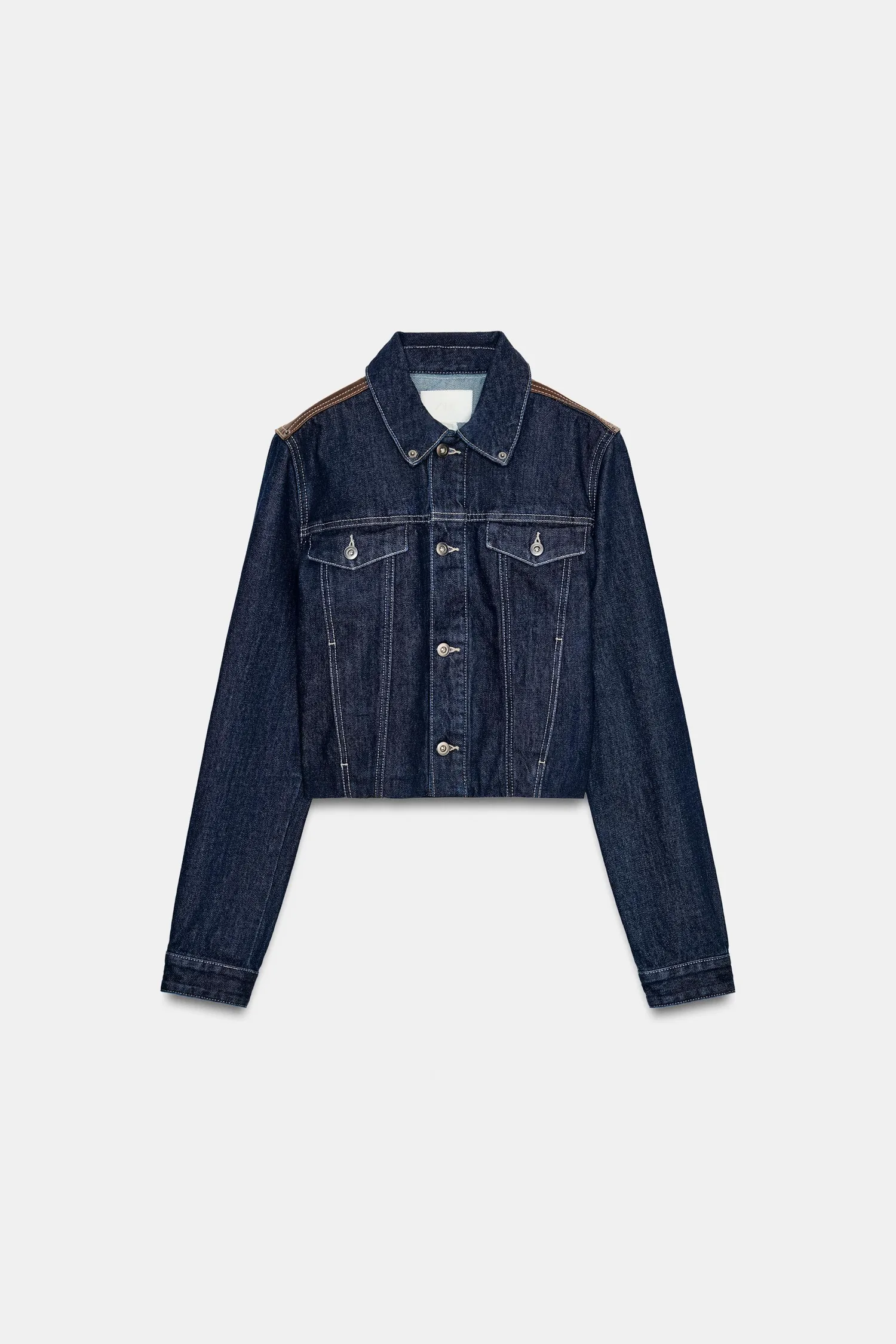 Куртка из искусственной кожи и джинсовой ткани Zara, темно-индиго — фото 4