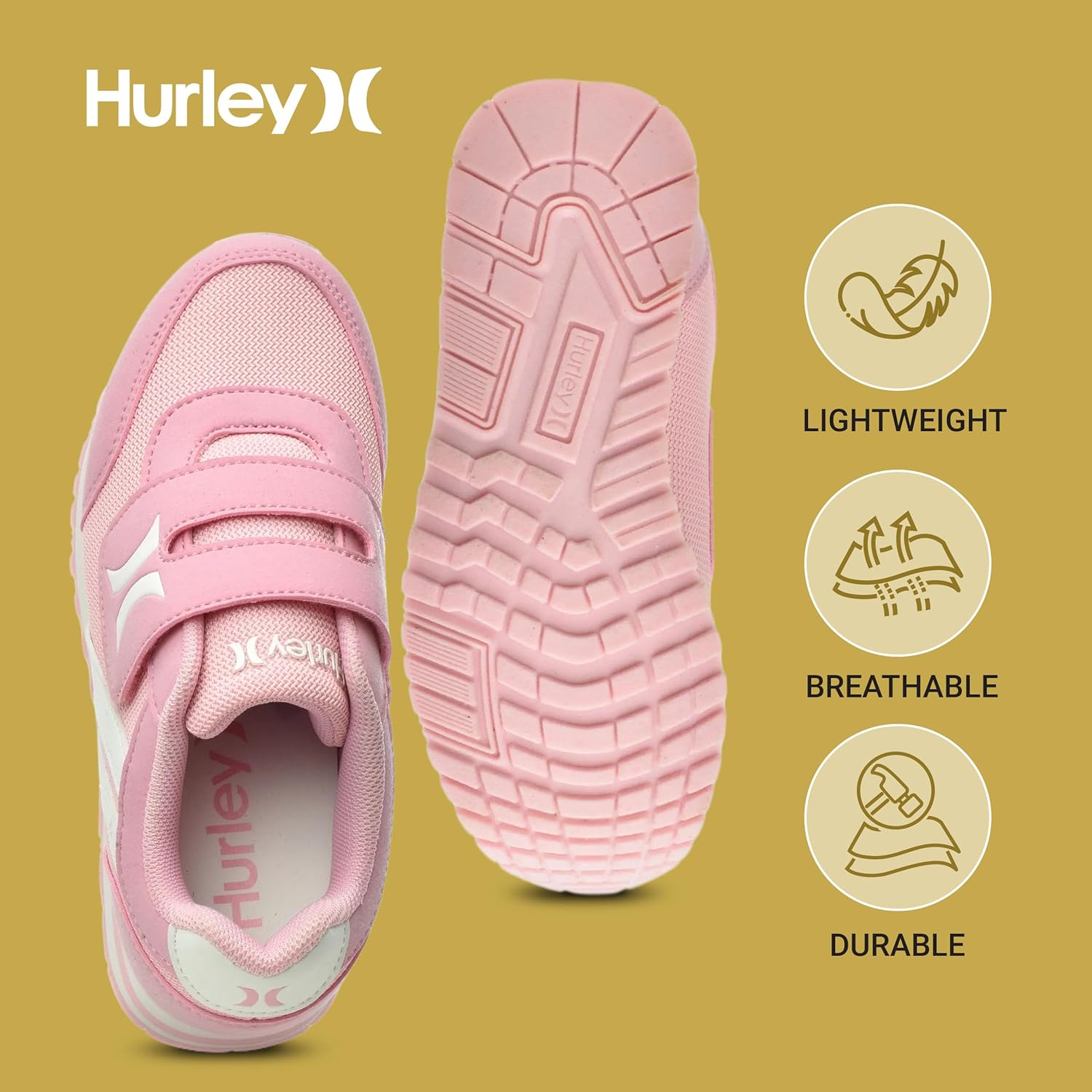Детские кроссовки Hurley Kid's Knox для ходьбы - детские кроссовки с липучкой для легкого надевания, легкие обувь для бега и ходьбы для мальчиков и девочек, кроссовки для малышей, белый/розовый — фото 2