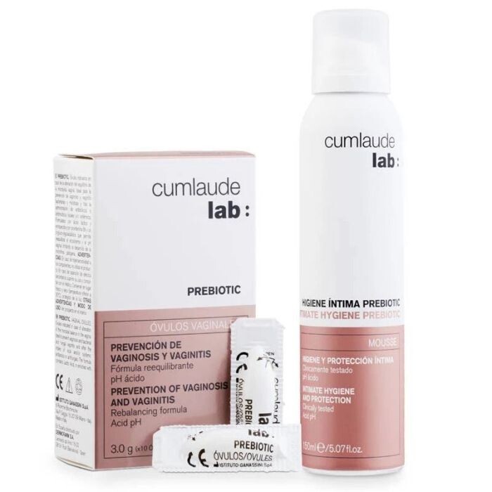 

Набор косметики Pack Prebiotic Ovulos Vaginales + Higiene íntima Prebiotic Mousse Cumlaude Lab, Set 2 productos