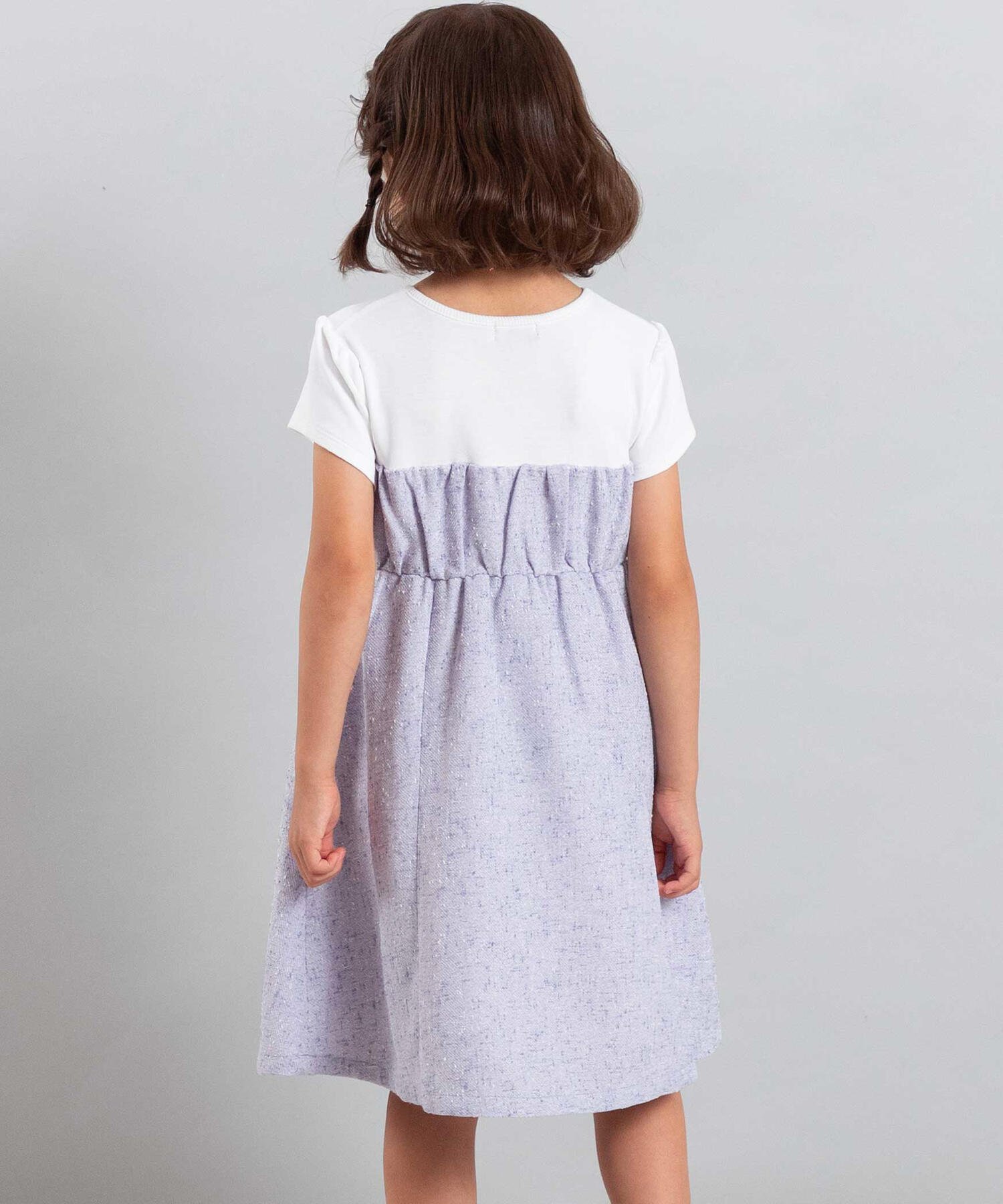 Платье с короткими рукавами из твида Nep Tweed Docking (90–150 см) BeBe, Purple — фото 4