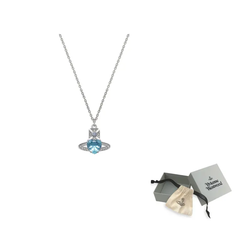 

Vivienne Westwood Saturn Heart Blue Diamond Decoration Necklace Women's Silver/Blue