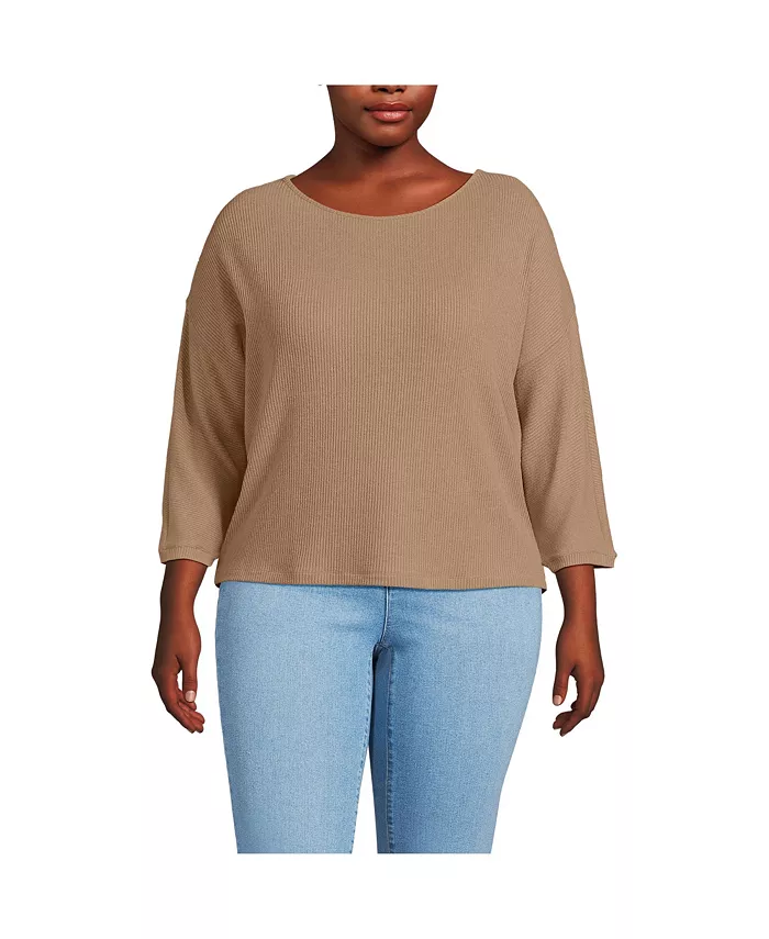 

Уютный топ-летучая мышь большого размера с рукавами 3/4 Lands' End, коричневый