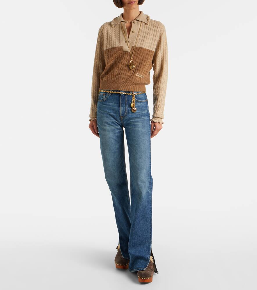 Жаннет замшевые клоги на платформе с отделкой из овчины Chloé, Burnt Brown — фото 3