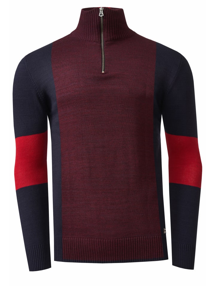 

Rusty Neal Тонкий вязаный свитер с цветовыми блоками и воротником-стойкой, бордового цвета