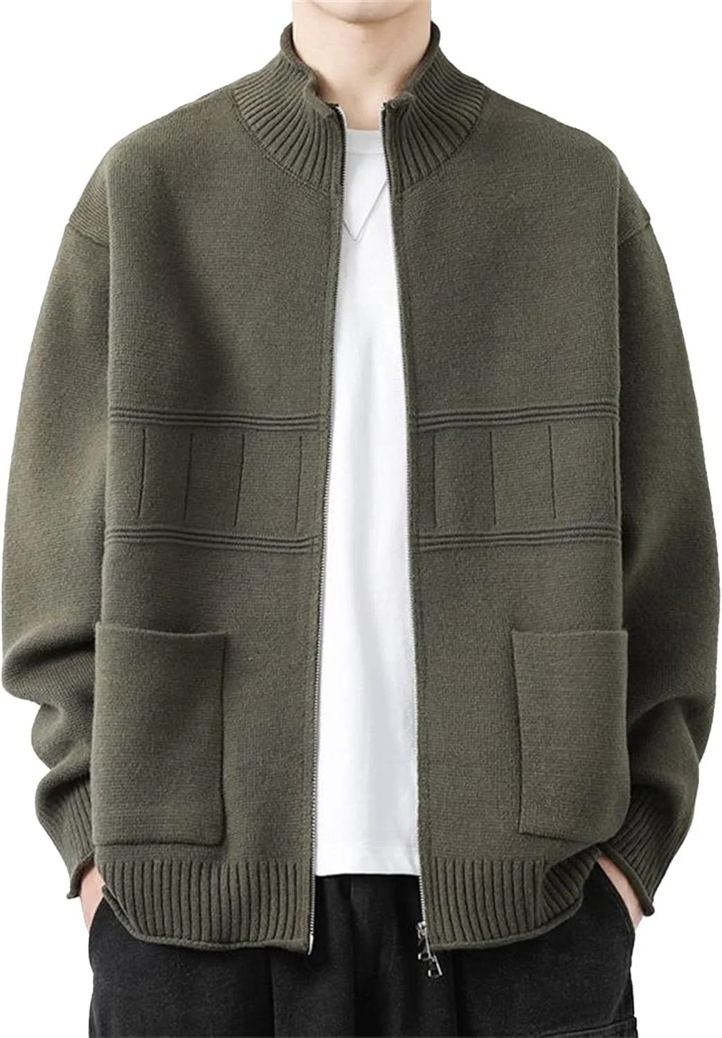 

Мужской кардиган с воротником стойкой и молнией