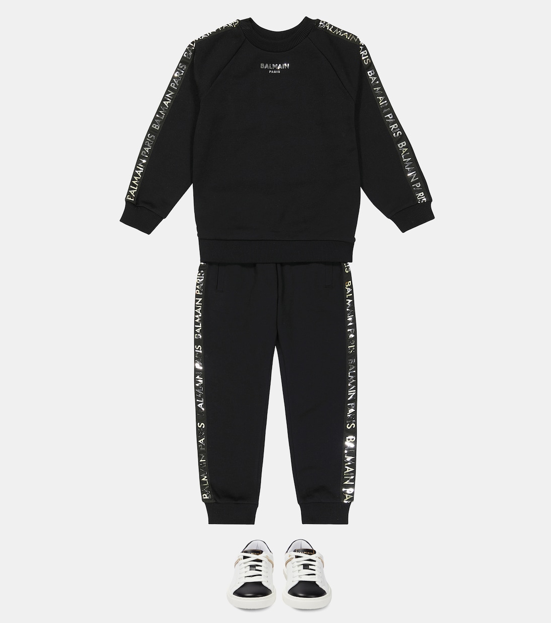 Комплект из хлопковой флисовой толстовки и спортивных штанов Balmain Kids, черный — фото 2
