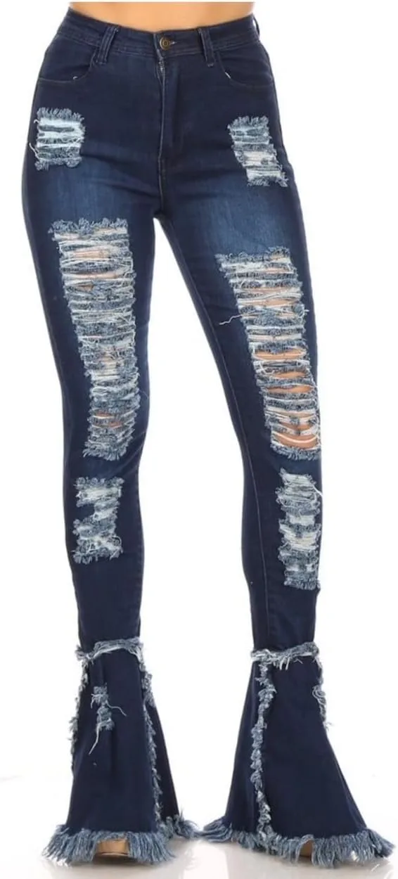 

Джинсы JC JQ High Waist с растяжкой и расклешенным низом Destroyed