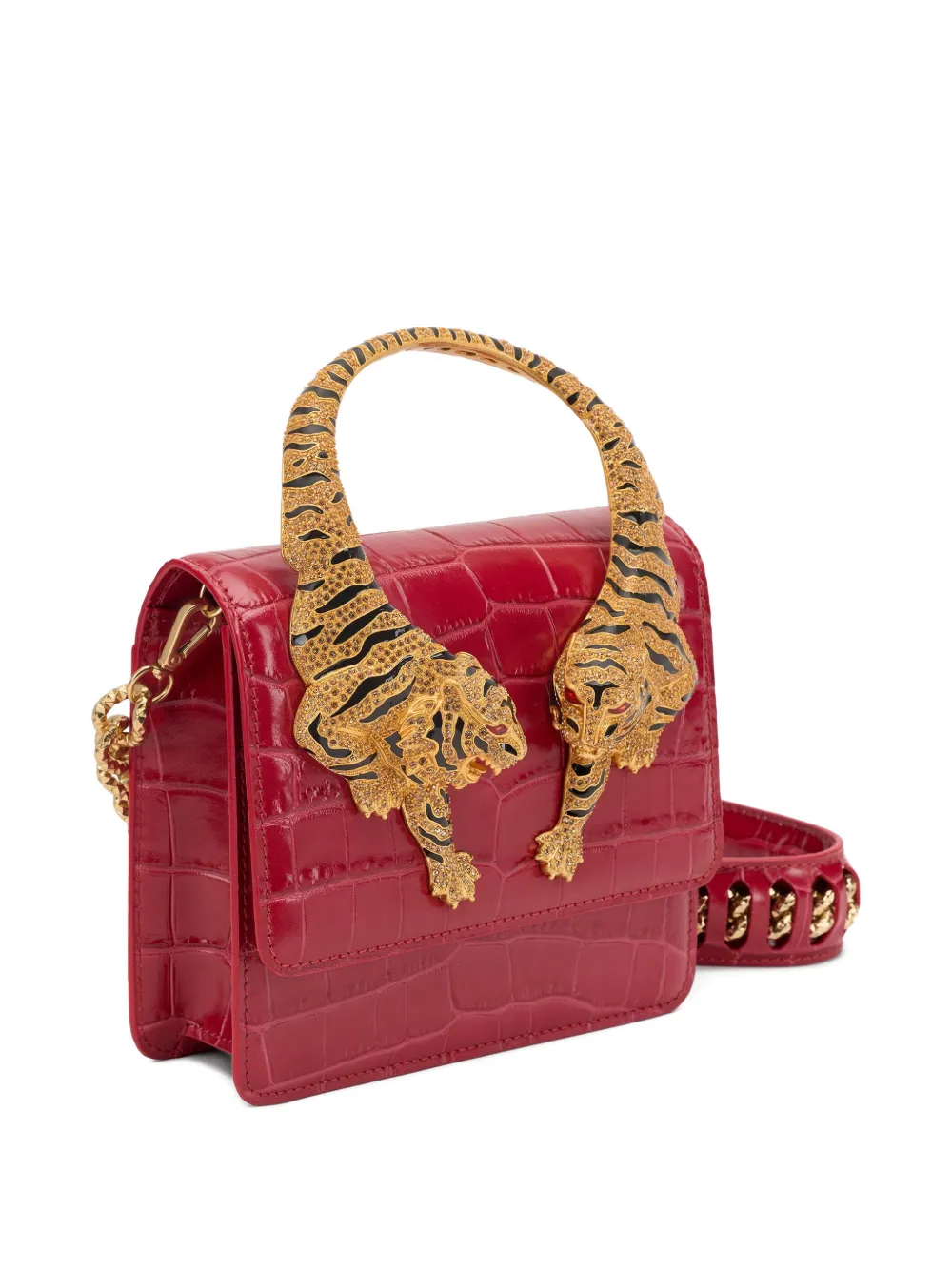 Сумка-тоут среднего размера с изображением тигра Roar Roberto Cavalli, красный — фото 3