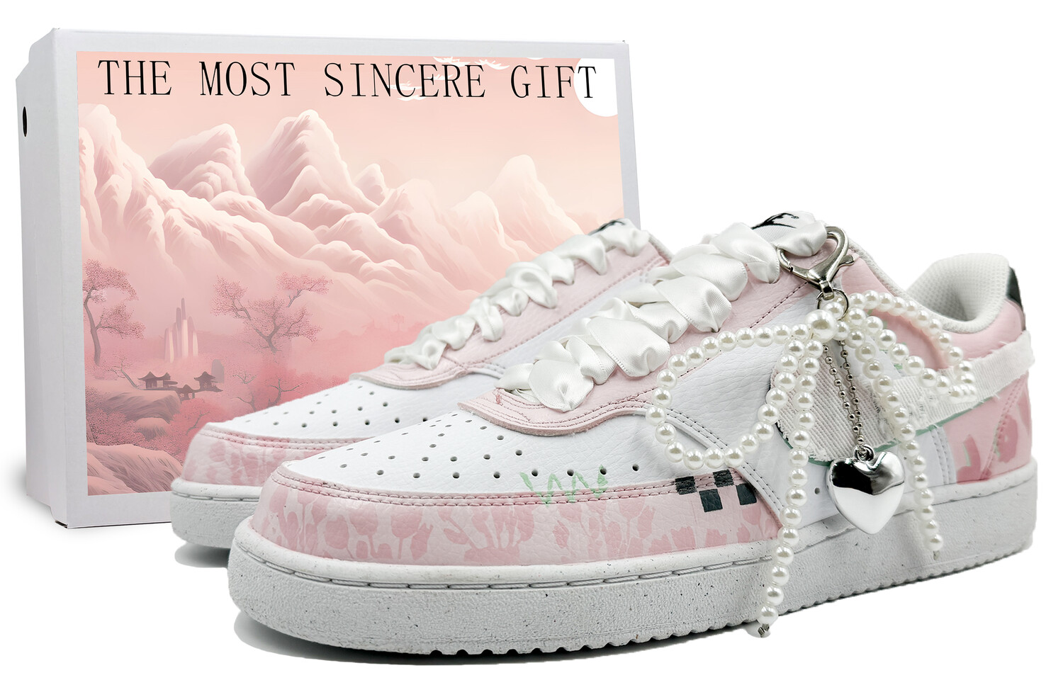 

Кроссовки Nike Court Vision 1 Skateboarding Shoes Men Low-top White/pink, белый