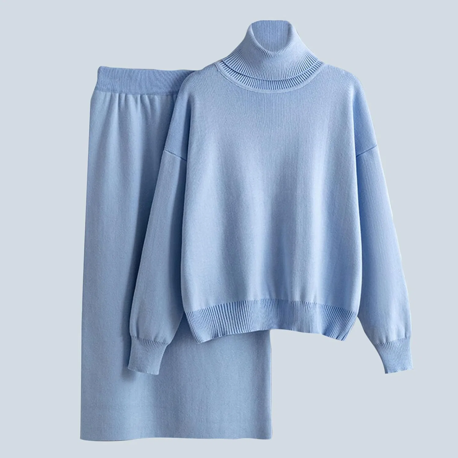 Женский спортивный костюм с водолазкой и широкими брюками, Light Blue — фото 2