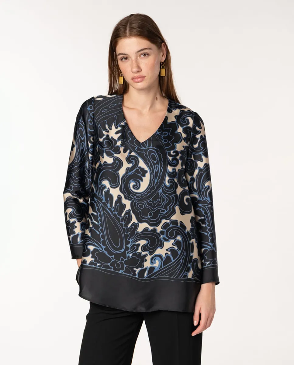 

Женская блуза из твила с принтом пейсли и V-образным вырезом Naulover, синий