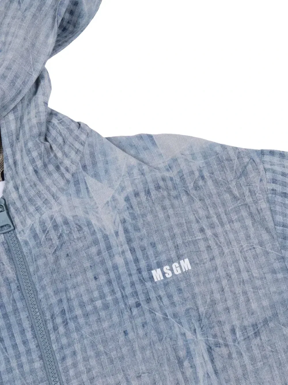 Джинсовая куртка в клетку с капюшоном Msgm Kids, синий — фото 3