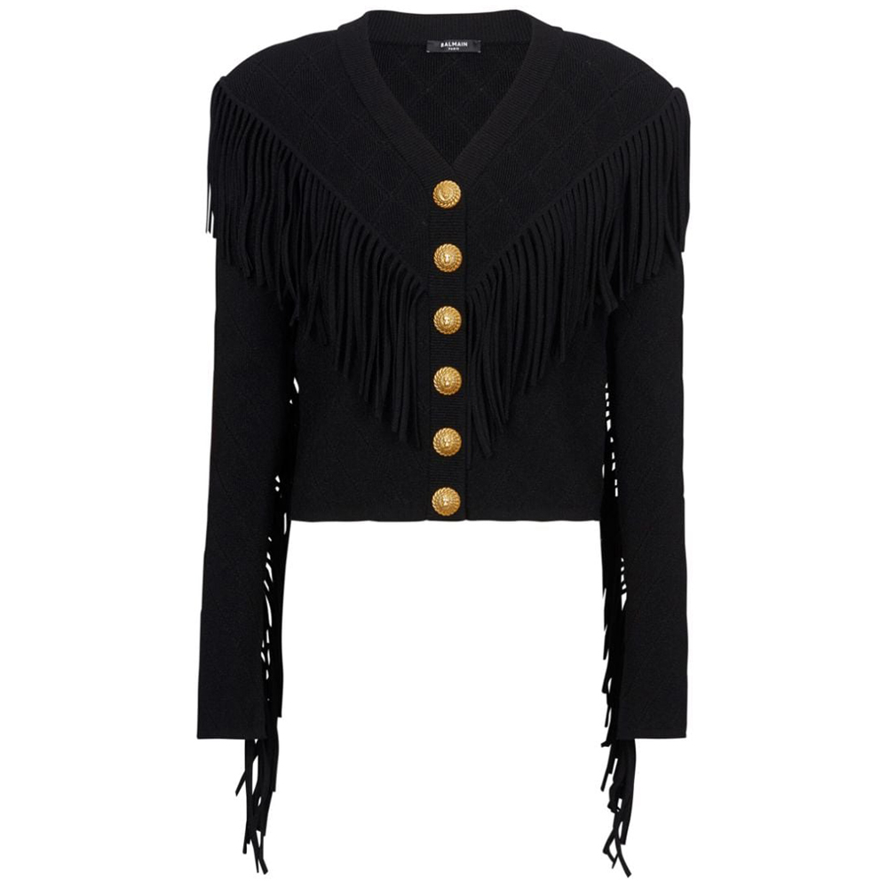 

Кардиган с бахромой и 5 пуговицами BALMAIN, черный