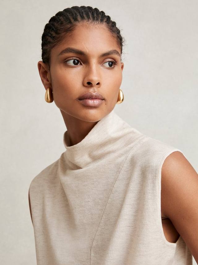 

Футболка Harper Wool без рукавов с воротником-воронкой Reiss, Stone Neutral