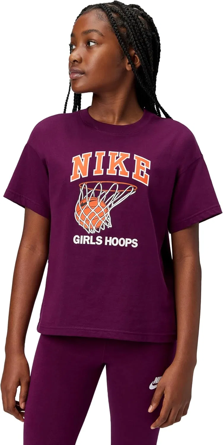 Футболка для девочек Nike Club Basketball Hoop, бордовый
