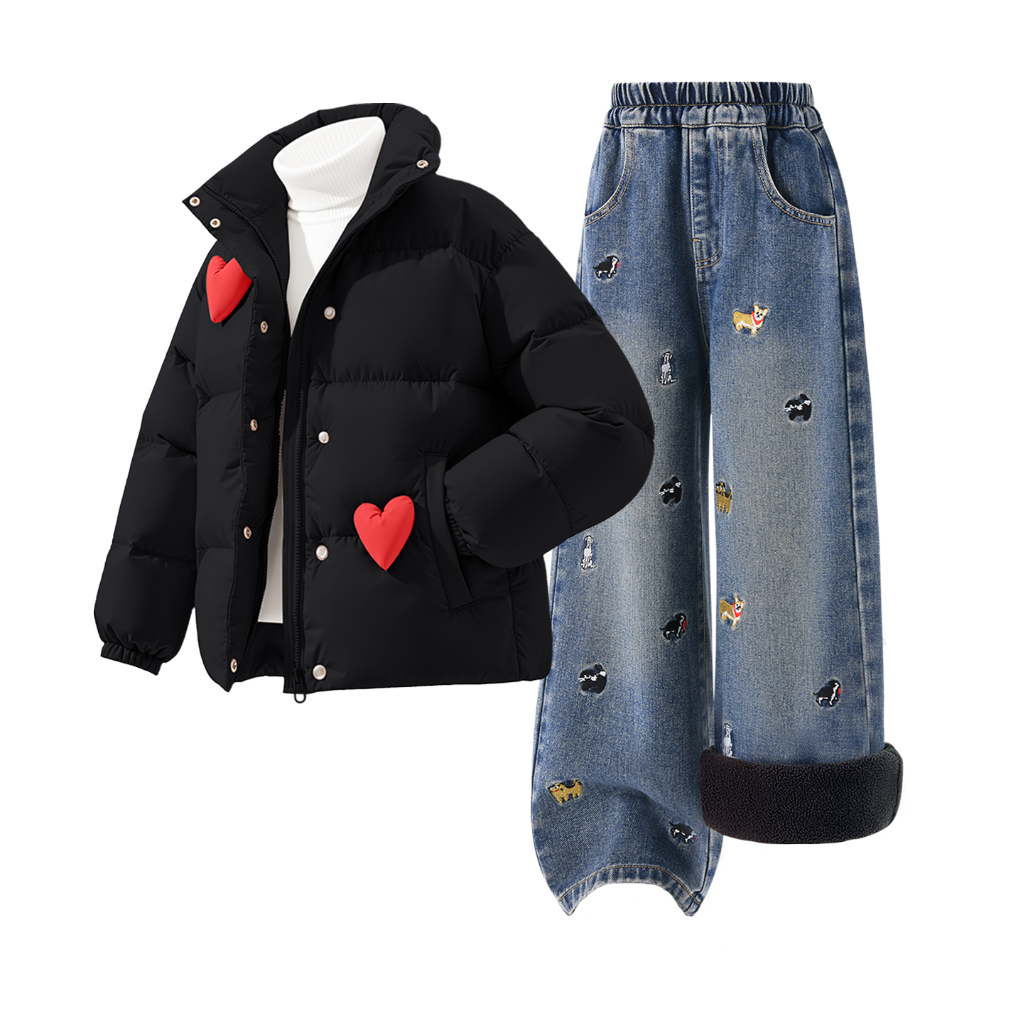 

Детская повседневная спортивная одежда Disney, [Thickened And Fleece-Lined]Solid Color Black+Solid Color Denim Blue