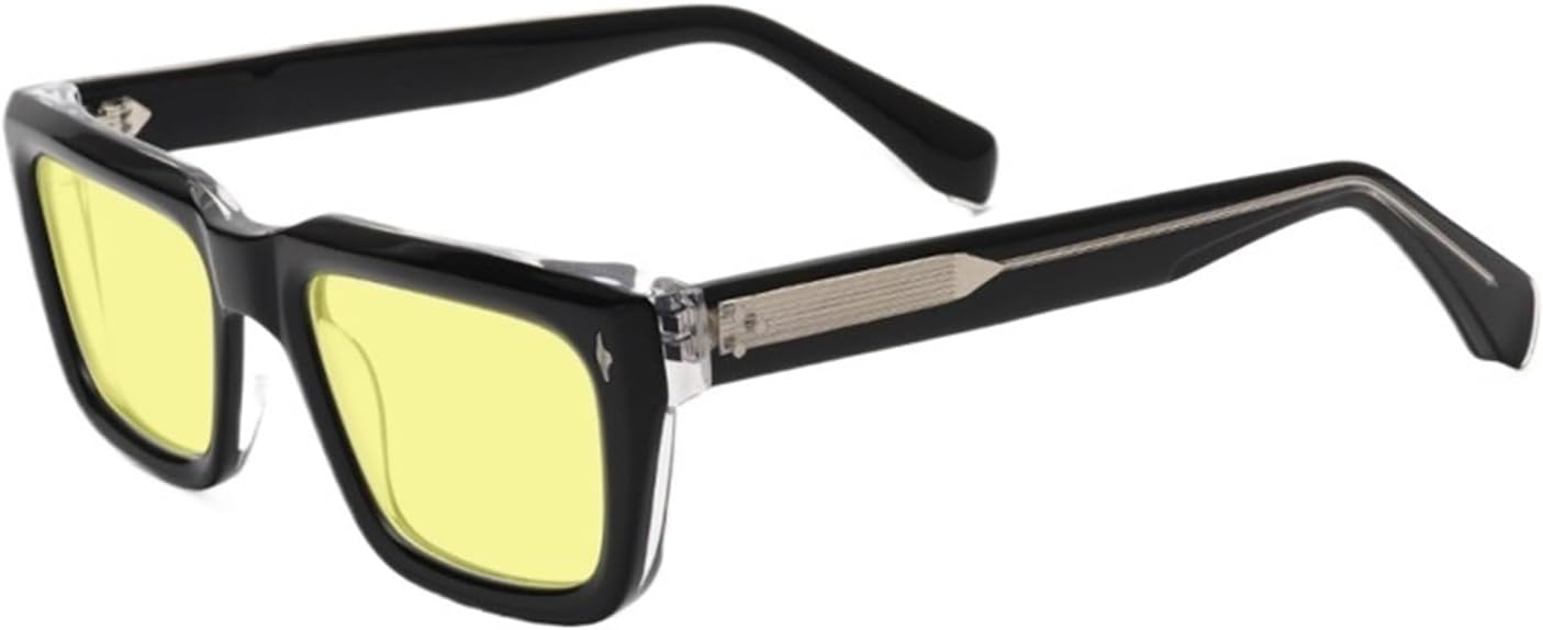 

Винтажные поляризованные ацетатные солнцезащитные очки для мужчин, ретро-дизайнерские солнцезащитные очки UV400, утолщенные солнцезащитные очки для женщин, ручная работа, роскошные очки QOGANS, Black T Yellow