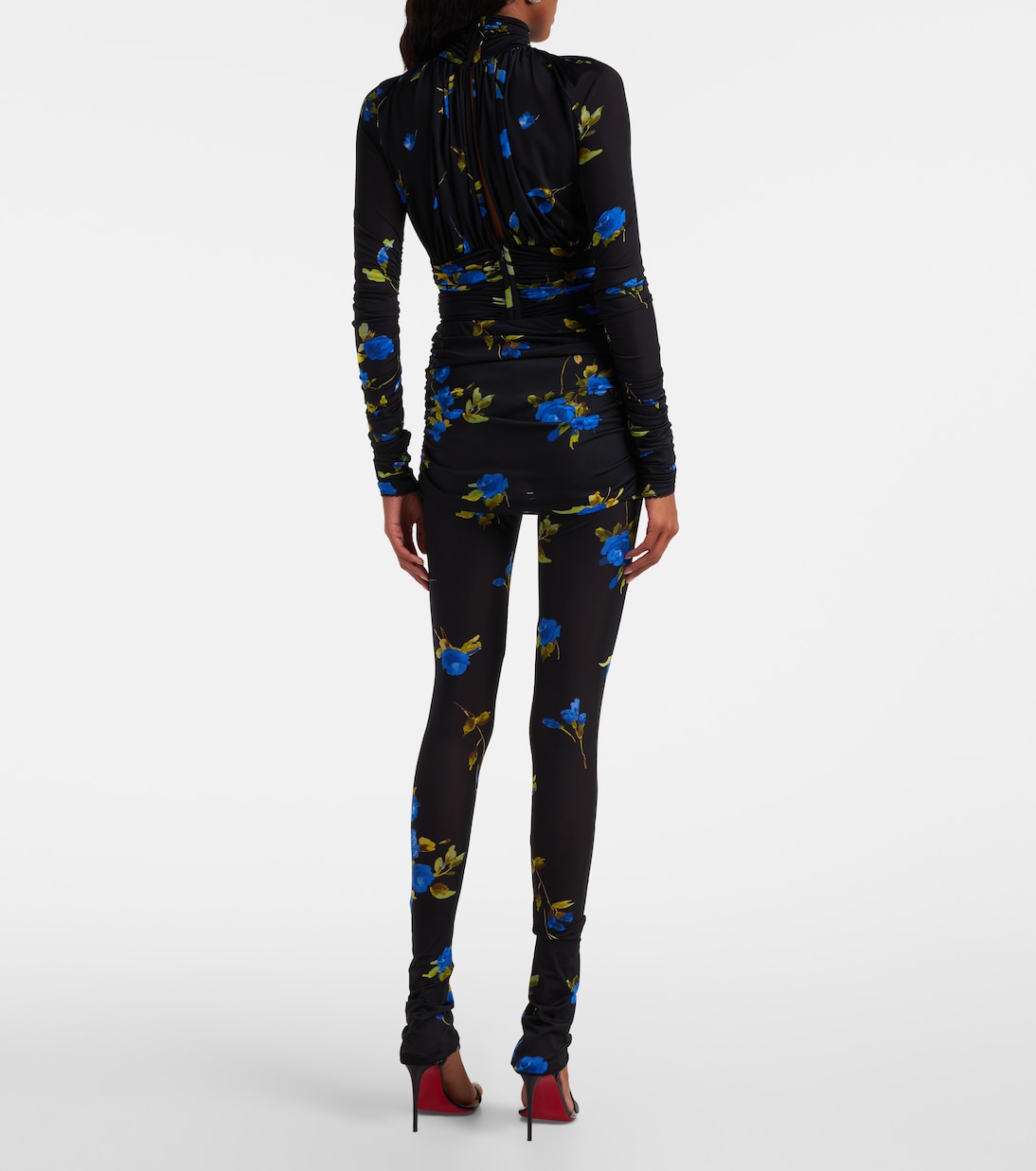 Леггинсы из цветочного джерси Blumarine, Black\Brilliant Blue — фото 3